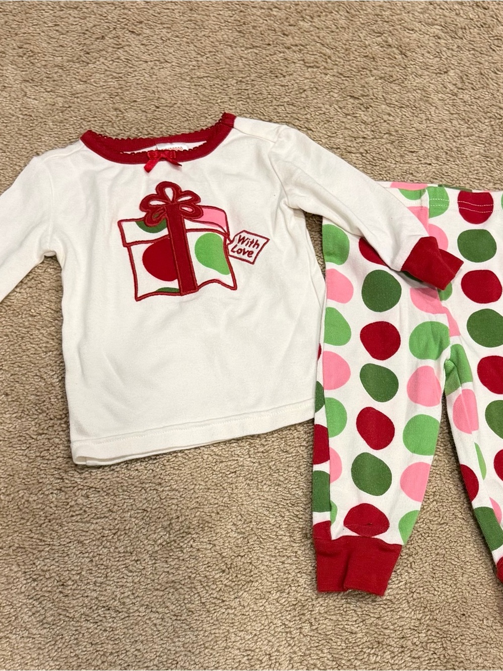 Gymboree White Pajama Set with Red, Green & Pink Polka Dots